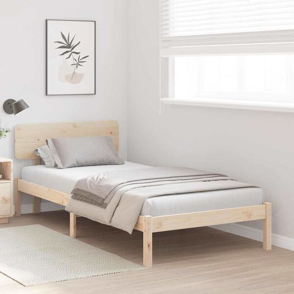 vidaXL Bed Frame with Headboard Natural 90 x 200 cm Solid Pine Wood