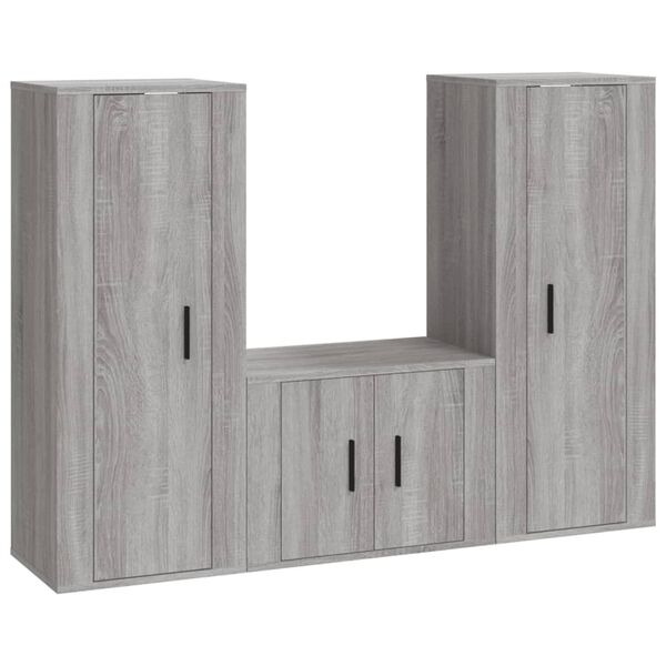vidaXL 3 Piece TV Cabinet Set Grey Sonoma Engineered Wood