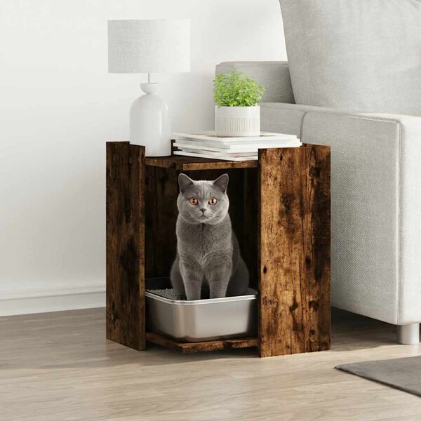 vidaXL Cat Litter Box Enclosure Smoked Oak 42x42x51 cm Engineered Wood