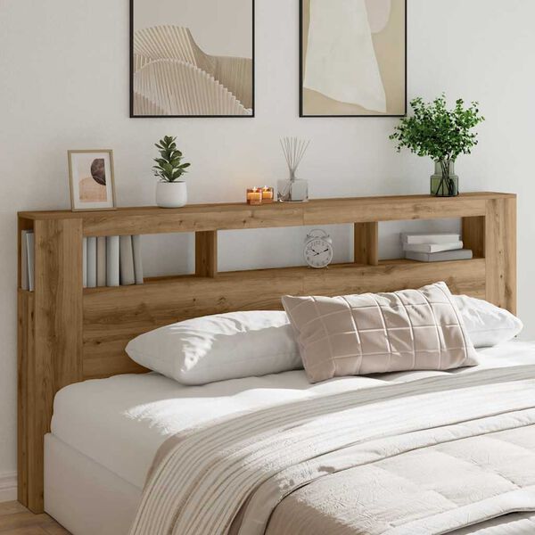 vidaXL LED Headboard Artisan Oak 220x18.5x103.5 cm Engineered Wood