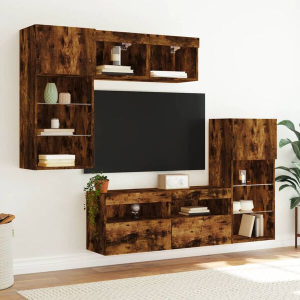 vidaXL 5 Piece TV Wall Units with LED Smoked Oak Engineered Wood
