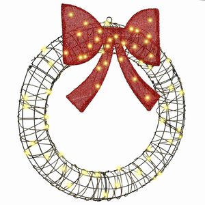 vidaXL Wreath with 60 LEDs Warm white 76 x 76 x 8 cm Rattan