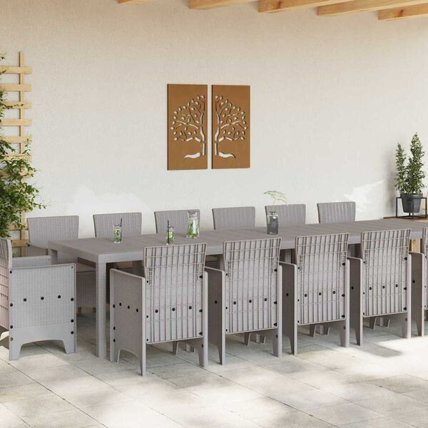 vidaXL Garden Dining Set 15 pcs Light Grey Polt rattan