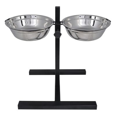 vidaXL Adjustable Double Diner Pet Dog Feeding Stand & 2 x 4.1L Stainless Steel Bowls
