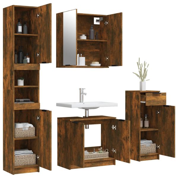 vidaXL 4 Piece Bathroom Cabinet Set Smoked Oak Engineered Wood