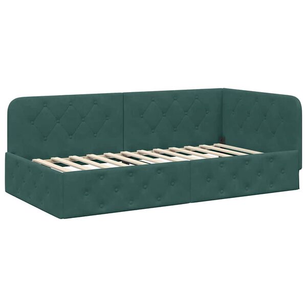vidaXL Corner Bed Frame with Headboard Dark Green 100 x 200 cm Velvet