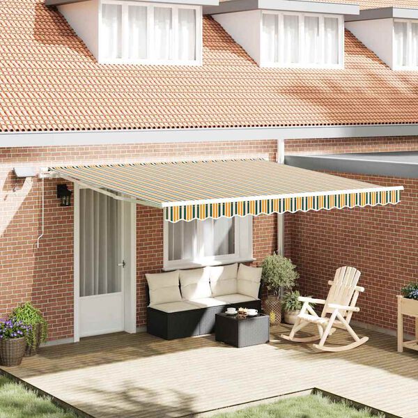 vidaXL Retractable Awning Manual Green and yellow 400 x 300 cm