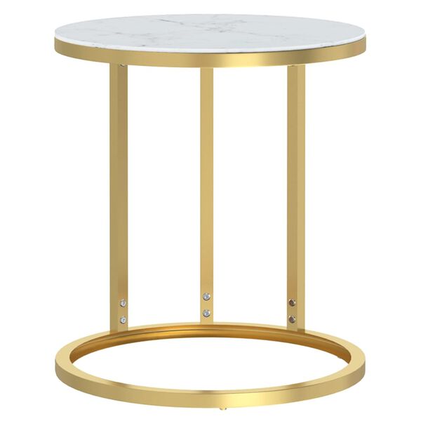 vidaXL Side Table Gold and White Marble 45 cm Tempered Glass