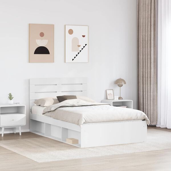 vidaXL Bed Frame with Headboard White 135 x 190 cm Solid Pine Wood
