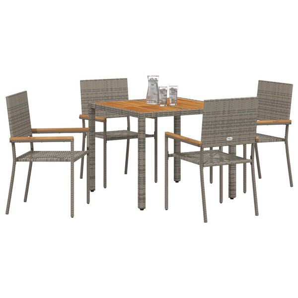 vidaXL Garden Dining Set 5 pcs Grey Poly Rattan