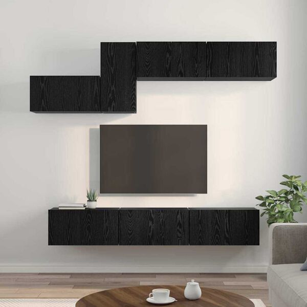 vidaXL TV Cabinet Set with Drawer Black Oak Engineered Wood