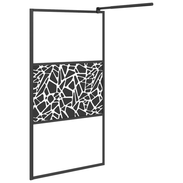 vidaXL Walk-in Shower Wall 100x195cm ESG Glass with Stone Design Black
