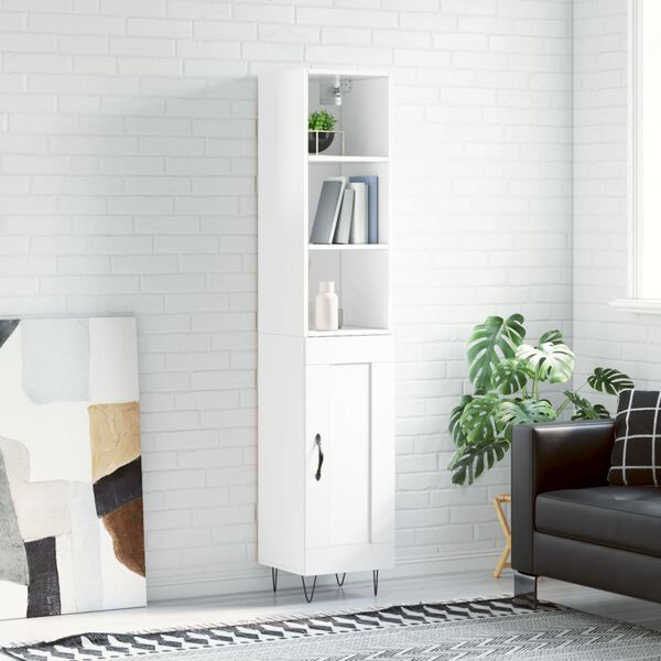 vidaXL Highboard High Gloss White 34.5x34x180 cm Engineered Wood