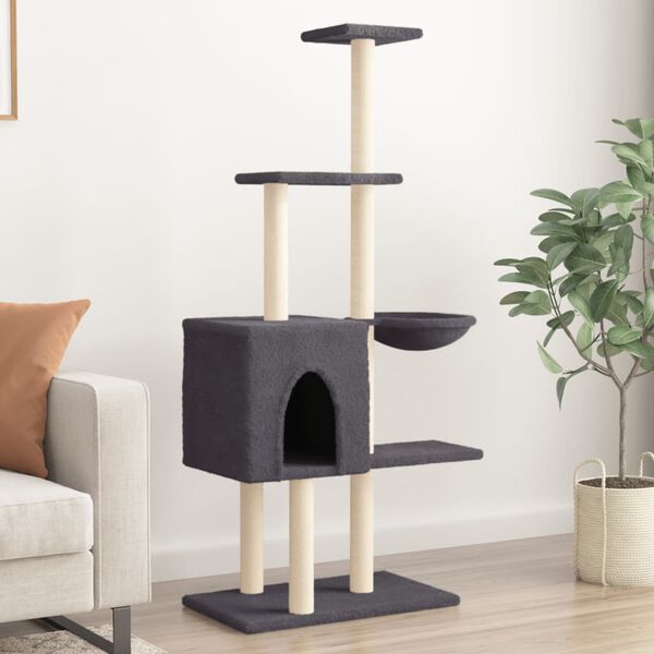 vidaXL Cat Tree with Sisal Scratching Posts Dark Grey 145 cm