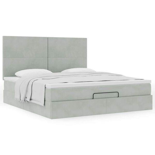 vidaXL Ottoman Bed with Mattresses Light Grey 180x200cm Velvet