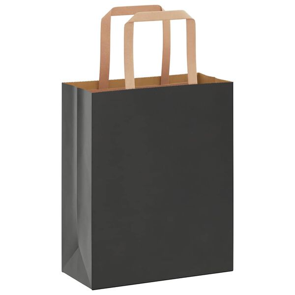 vidaXL Paper Bags 250 pcs with Handles Black 18x8x22 cm