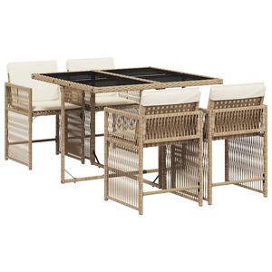 vidaXL 5 Piece Garden Dining Set with Cushions Beige Poly Rattan