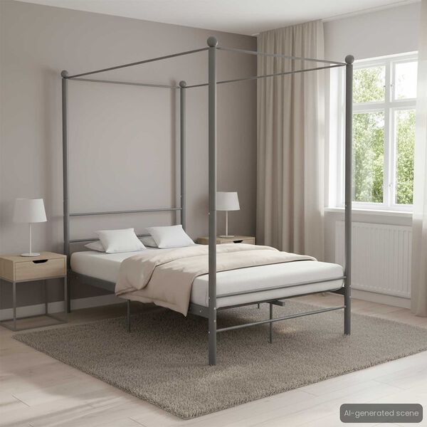 vidaXL Canopy Bed Frame without Mattress Grey Metal 140x200 cm