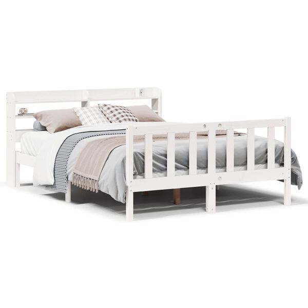 vidaXL Bed Frame without Mattress White 135x190 cm Double Solid Wood Pine