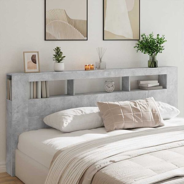 vidaXL LED Headboard Concrete Grey 220x18.5x103.5 cm Engineered Wood