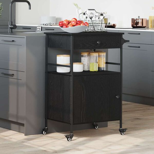 vidaXL Kitchen Trolley Black Oak 56 x 43 x 89.5 cm Engineered Wood