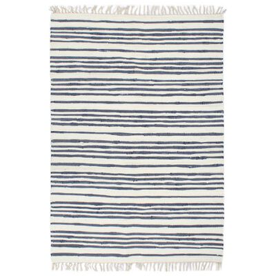 vidaXL Hand-woven Chindi Rug Cotton 160x230 cm Blue and White