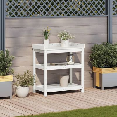vidaXL Potting Table with Shelves White 82.5x45x86.5 cm Solid Wood Pine