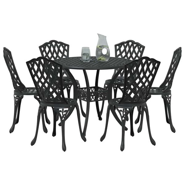 vidaXL Garden Dining Set 7 pcs Black Aluminium