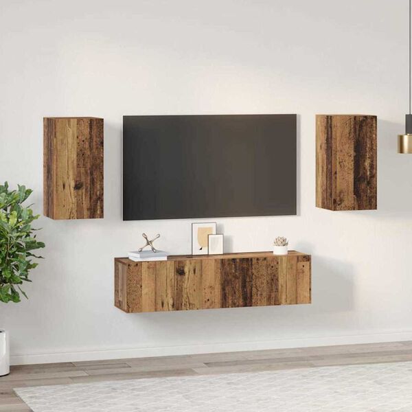 vidaXL TV Cabinet Set Wall-mounted 4 pcs Old Wood Engineered Wood