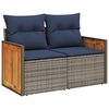 vidaXL Garden Sofa with Cushions 2-Seater Grey Poly Rattan