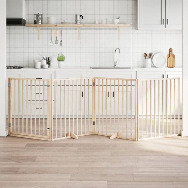 vidaXL Dog Gate with Door Foldable 4 Panels 320 cm Poplar Wood