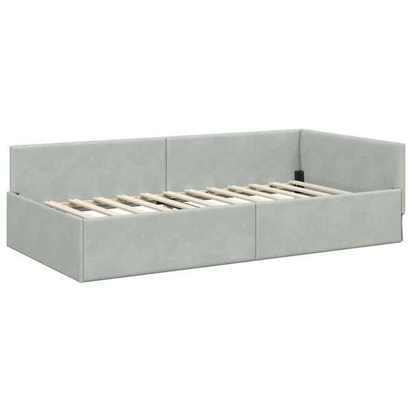 vidaXL Corner Bed Frame Light Grey 100 cm x 200 cm Velvet