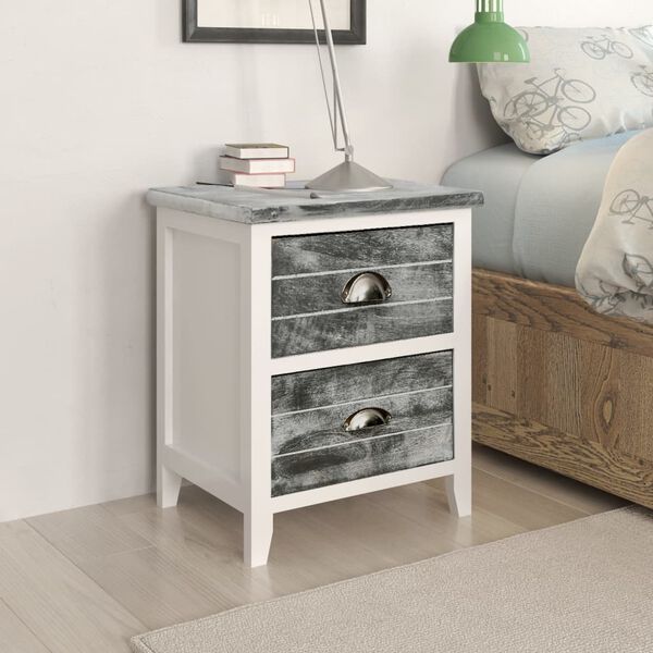 vidaXL Nightstand Grey and White 38x28x45 cm Paulownia Wood