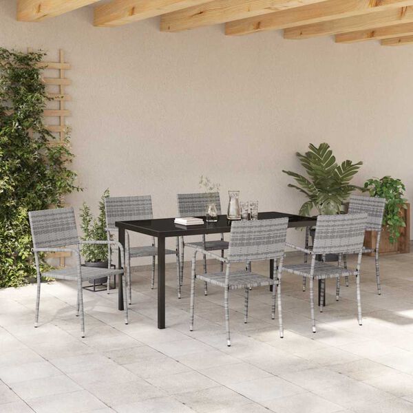 vidaXL Garden Dining Set with Cushion 7 pcs Grey Poly Rattan