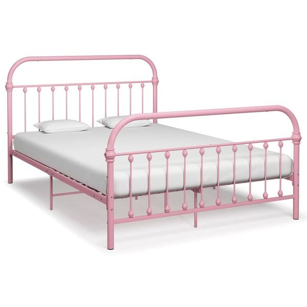 vidaXL Bed Frame without Mattress Pink Metal 140x200 cm
