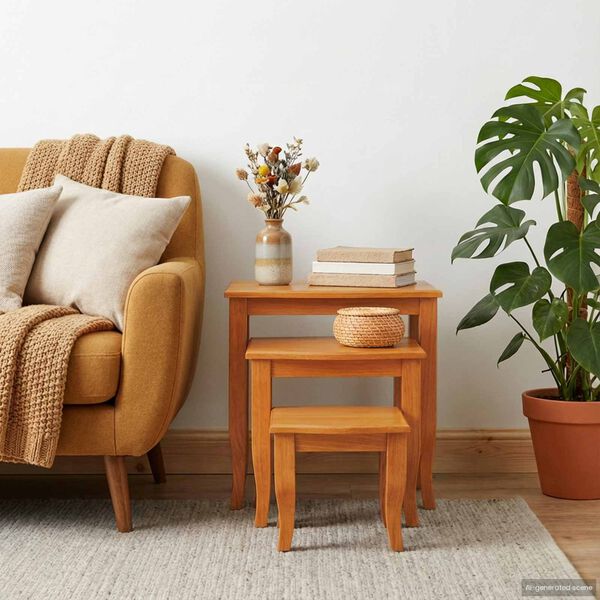 vidaXL Nesting Side Tables 3 pcs Natural Solid Mahogany Wood