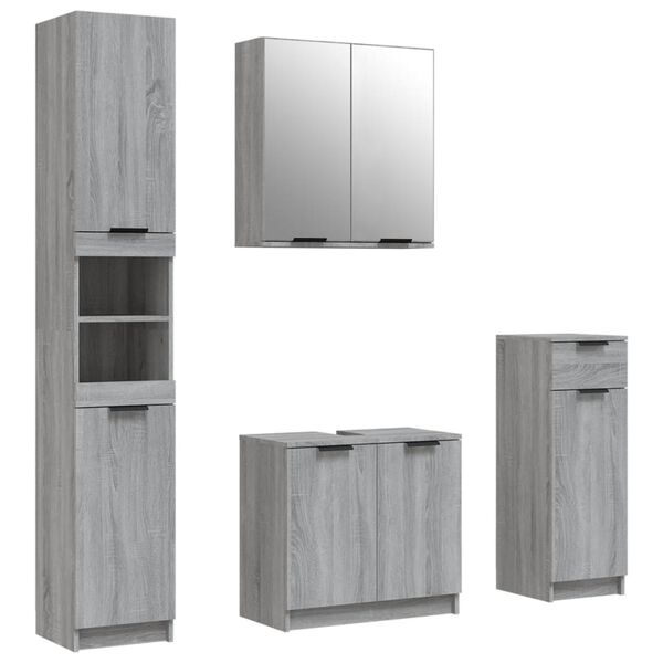 vidaXL 4 Piece Bathroom Cabinet Set Grey Sonoma Engineered Wood