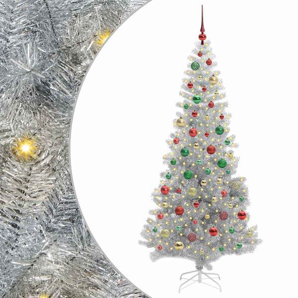 vidaXL Christmas Tree with 300 LEDs with Stand Silver 180 cm PET