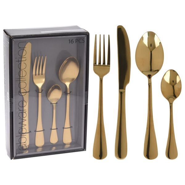 Excellent Houseware 16 Piece Cutlery Set Gold Stainless Steel