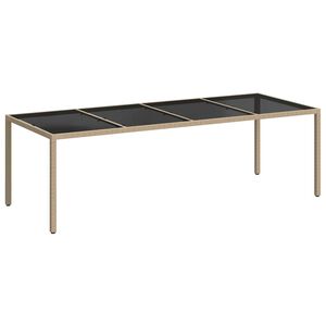 vidaXL Garden Table Beige 250x100x75 cm Tempered Glass and Poly Rattan