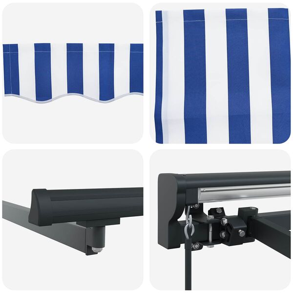 vidaXL Retractable Awning Manual Blue and White 450 x 300 cm