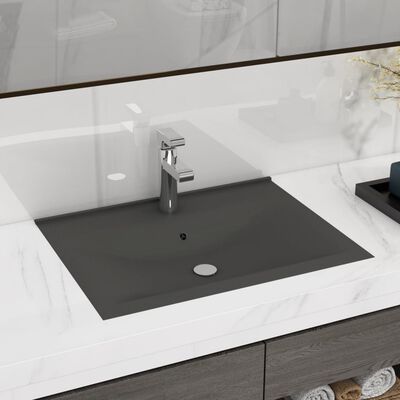 vidaXL Luxury Basin with Faucet Hole Matt Dark Grey 60x46 cm Ceramic