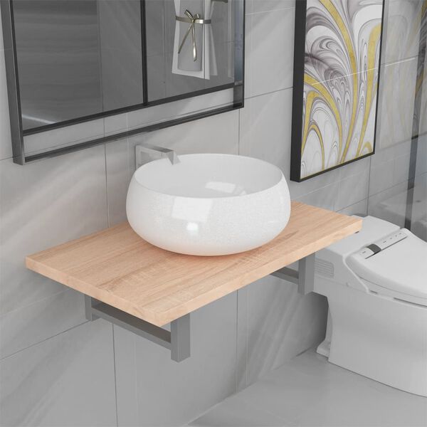 vidaXL Two Piece Bathroom Furniture Set Ceramic Oak