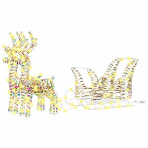 vidaXL Reindeer Pull Sleigh Warm White 30 x 12 x 54.5 cm PET