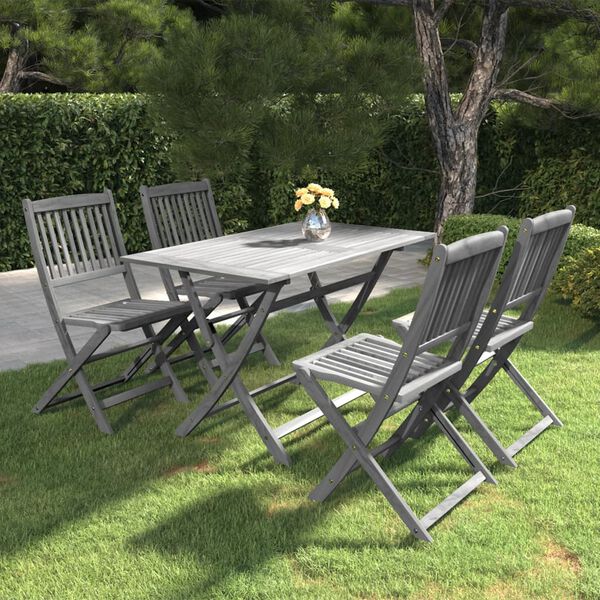 vidaXL 5 Piece Garden Dining Set Solid Acacia Wood Grey