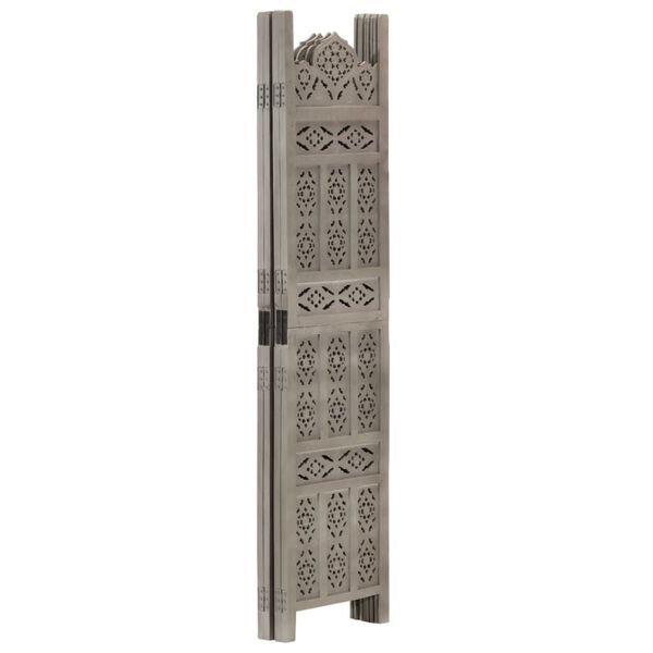vidaXL Hand carved 4-Panel Room Divider Grey 160x165 cm Solid Mango Wood