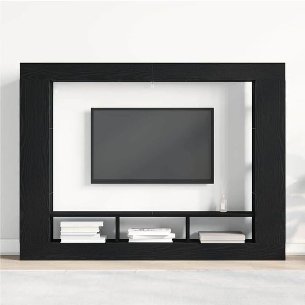 vidaXL TV Cabinet Black oak 152 x 22 x 113 cm Engineered wood