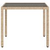 vidaXL Garden Table with Glass Top Beige 90x90x75 cm Poly Rattan