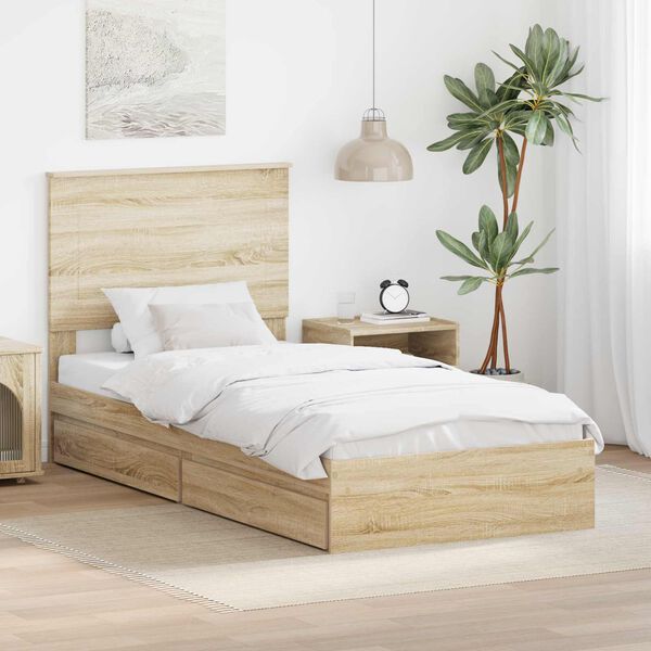 vidaXL Storage Bed with Drawer Sonoma Oak 90 x 190 cm Engineered Wood