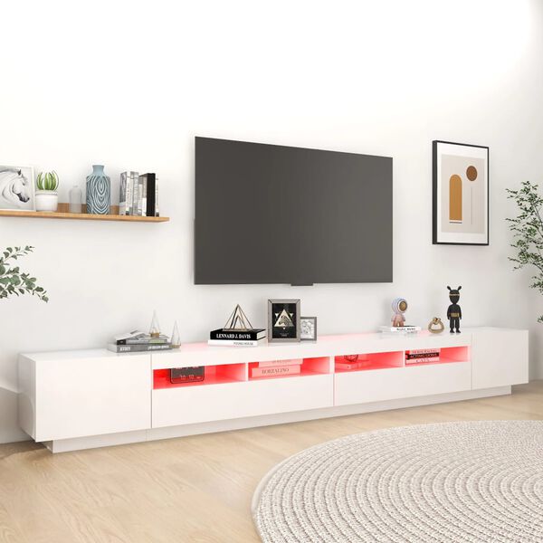vidaXL TV Cabinet with LED Lights White 300x35x40 cm